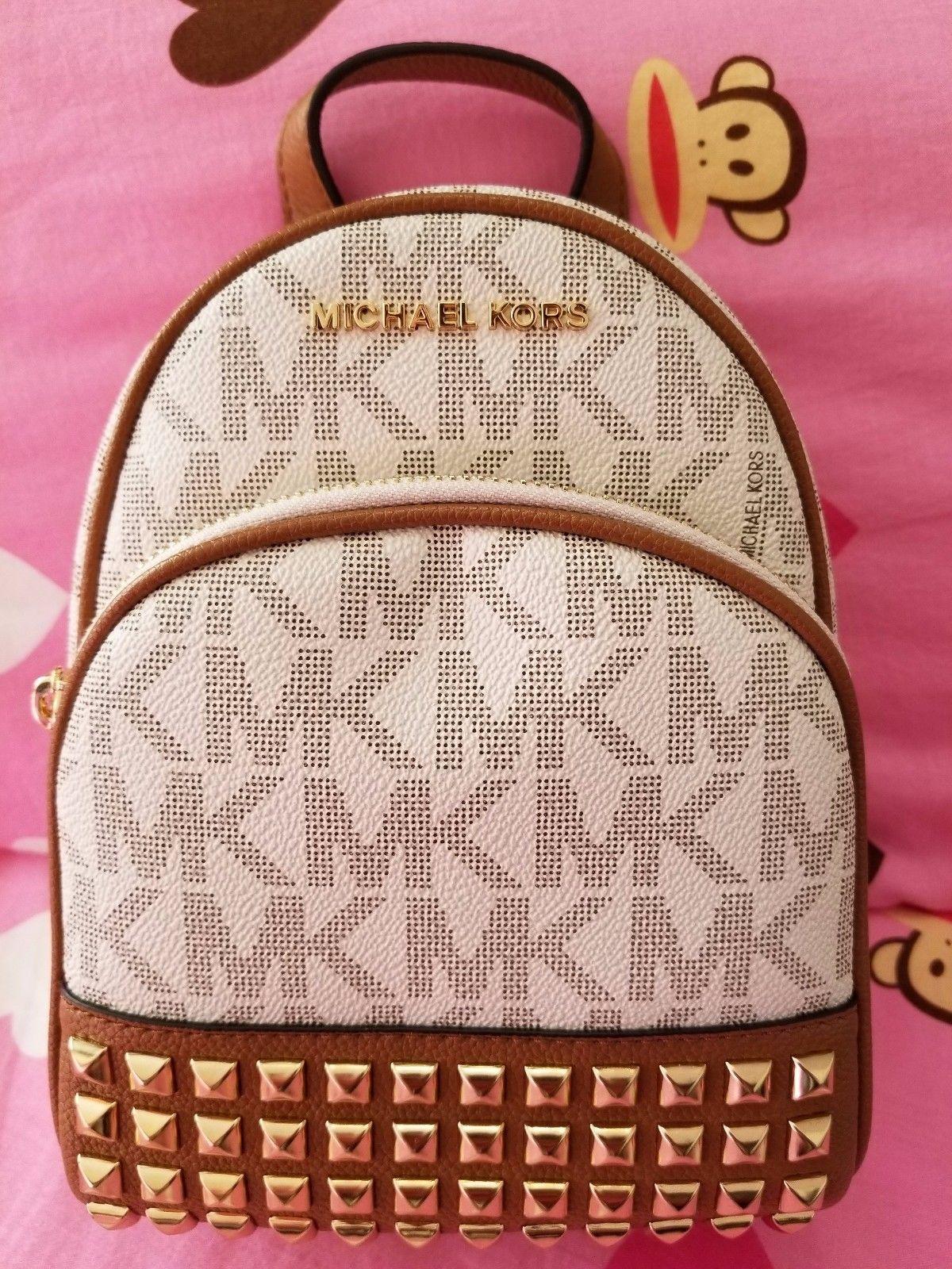 Michael Kors Brown Signature Coated Canvas and Leather Studded Abbey  Backpack Michael Kors  TLC