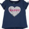 Áo phông Carter's bé gái Sequin Heart Split Shoulder Tee Navy