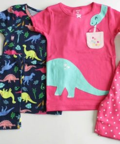 Set 4 do ngu Carter's Cotton Dinosaur Pajamas Pink/Navy