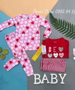 Set 4 do ngu Carter's Heart Cotton Pajamas Red/Pink