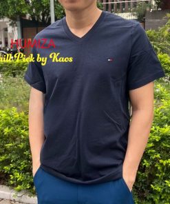 Áo thun cổ tim Tommy hilfiger Men's flag V Neck tee Xanh Navy