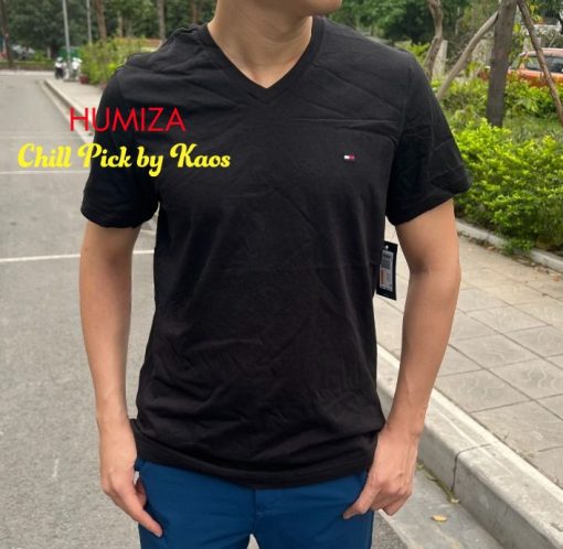 Áo Tommy Hilfiger cổ tim Men's flag V Neck tee