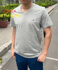 Áo Tommy Hilfiger cổ tim Men's flag V Neck tee - Màu ghi sáng