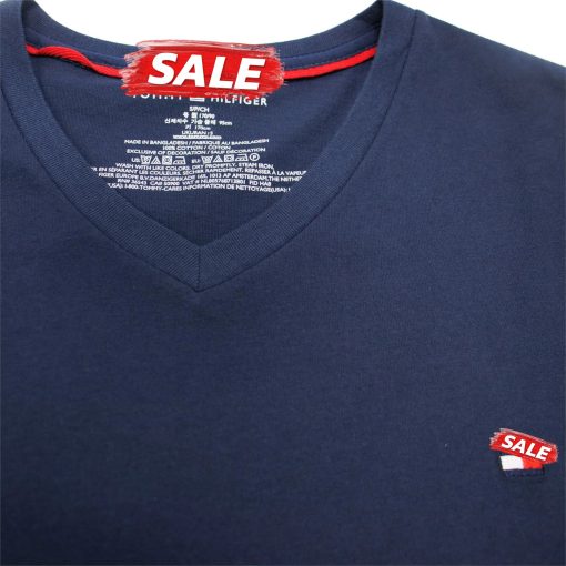 Áo thun cổ tim Tommy hilfiger Men's flag V Neck tee Xanh Navy
