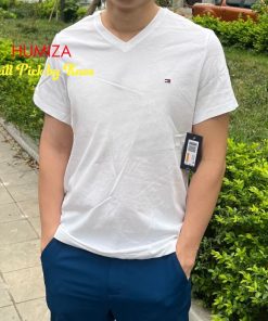 Áo Tommy Hilfiger cổ tim Men's flag V Neck tee - Màu trắng