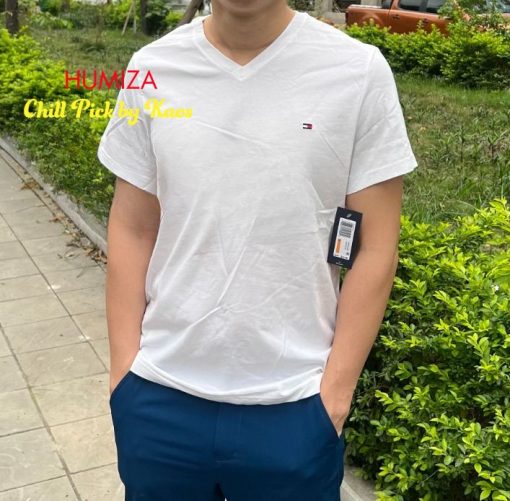 Áo Tommy Hilfiger cổ tim Men's flag V Neck tee - Màu trắng