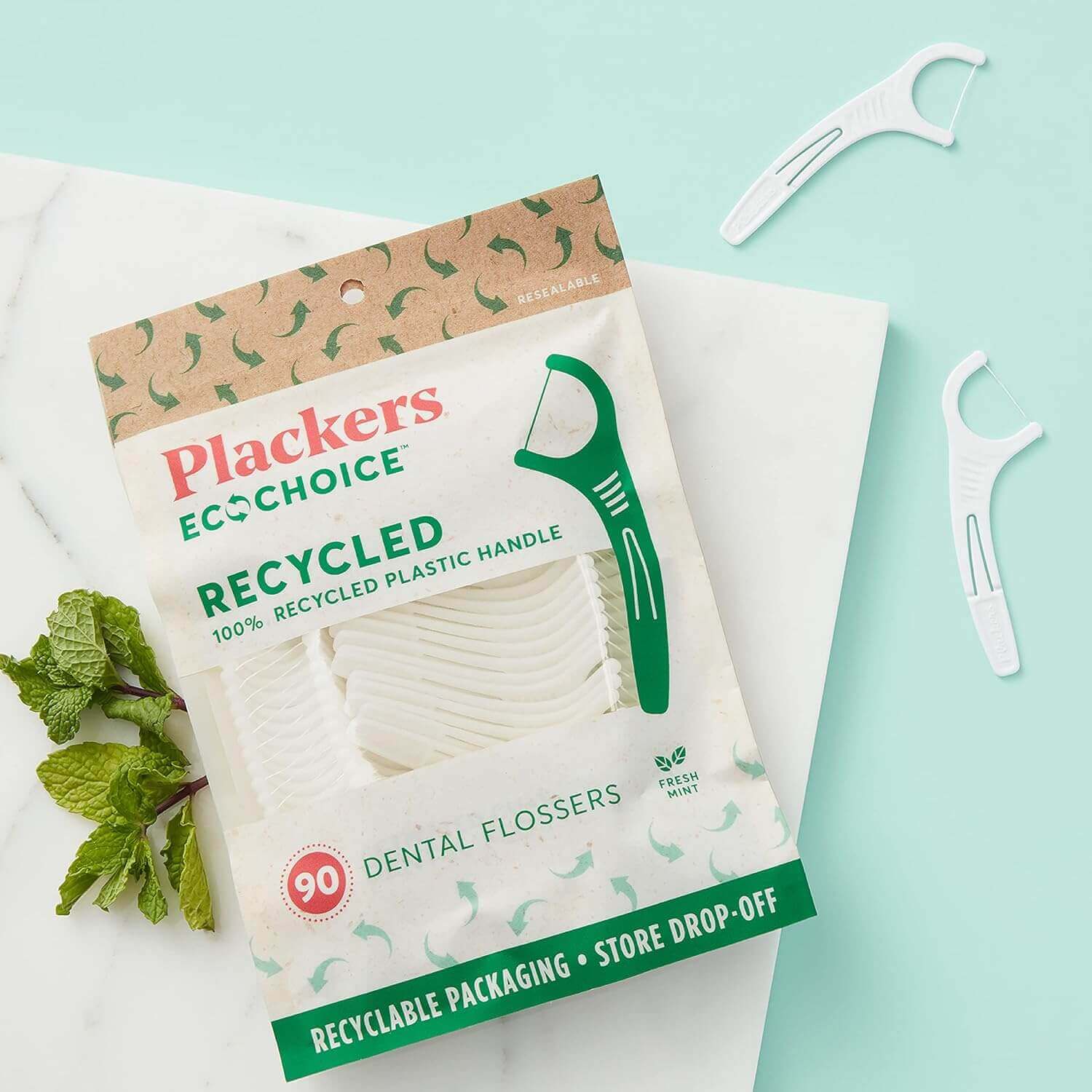 Tăm chỉ Plackers EcoChoice hương bạc hà gói 90 cây
