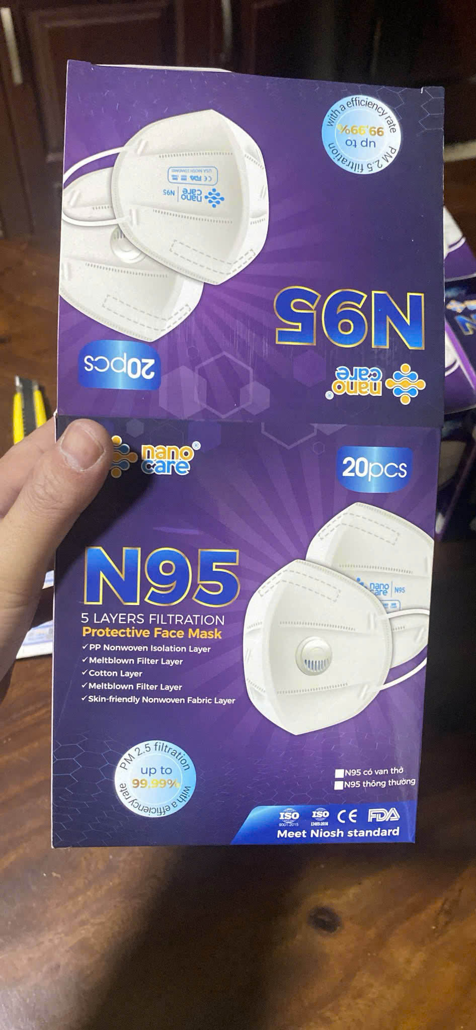 Khẩu trang Nanocare N95 có van thoáng khí, lọc bụi mịn PM2.5