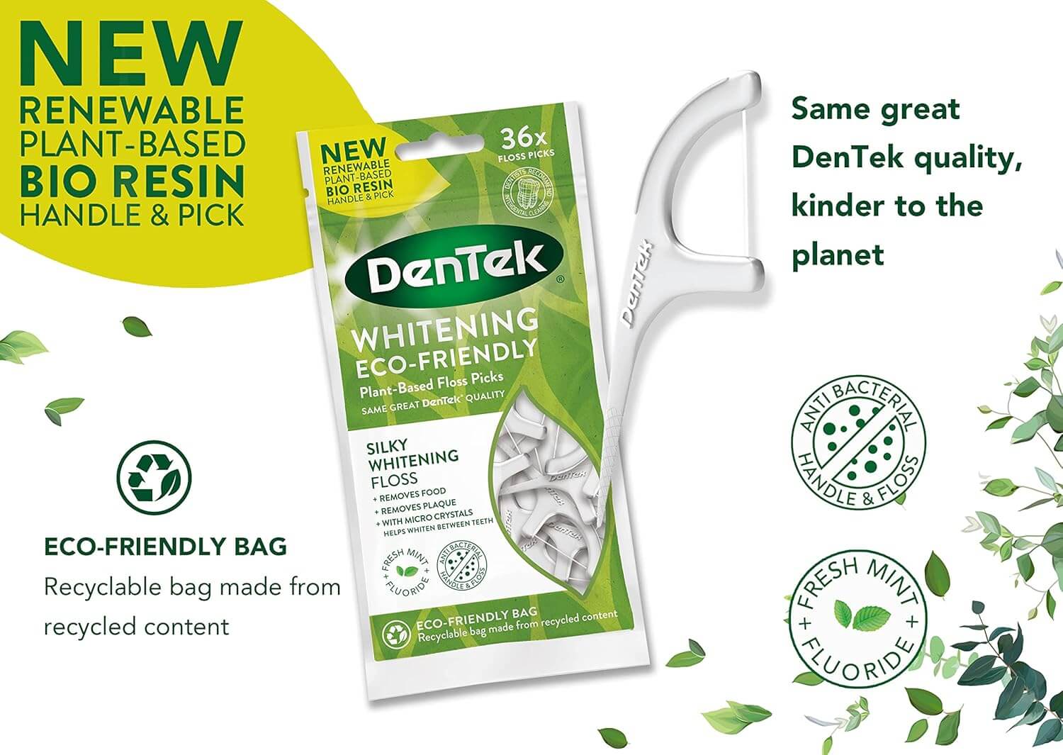 Tăm chỉ Dentek eco-friendly sensitive clean làm trắng răng Tăm chỉ Dentek eco-friendly sensitive clean làm trắng răng