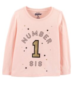 Áo thun dài tay Oshkosh Original Graphic Tee Pink Black Gold