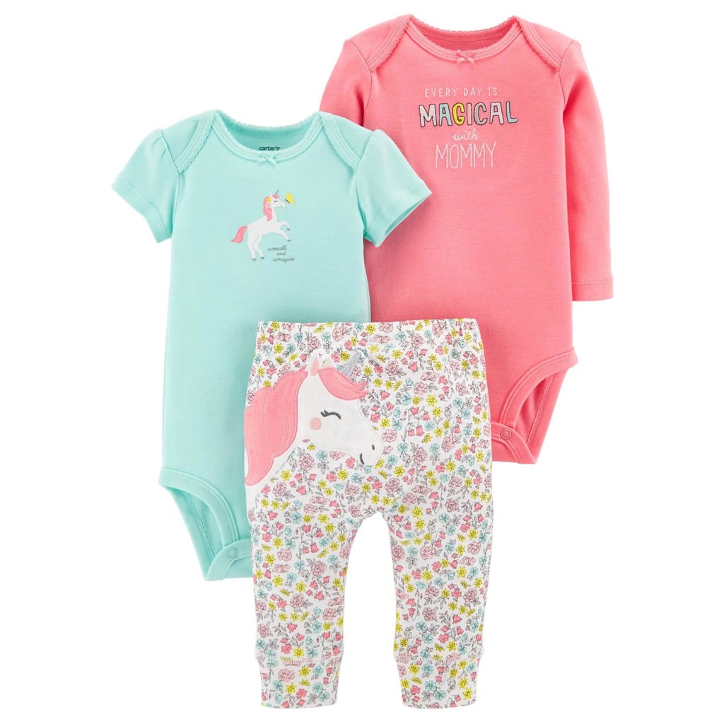 Set 3 món bé gái Carter's Unicorn Little Character Pink/Mint